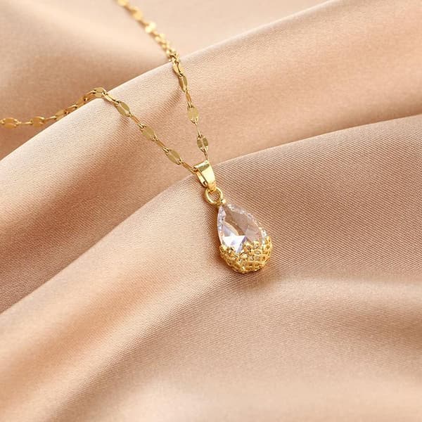 Guldpläterat halsband kedja med diamanter droppe gåva