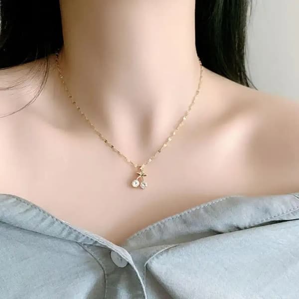 Gold plated necklace chain with diamonds cherry gift