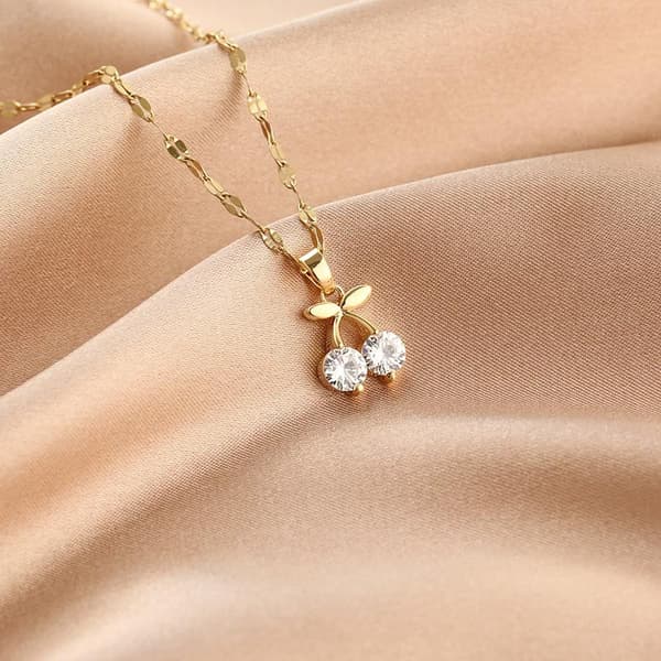 Gold plated necklace chain with diamonds cherry gift