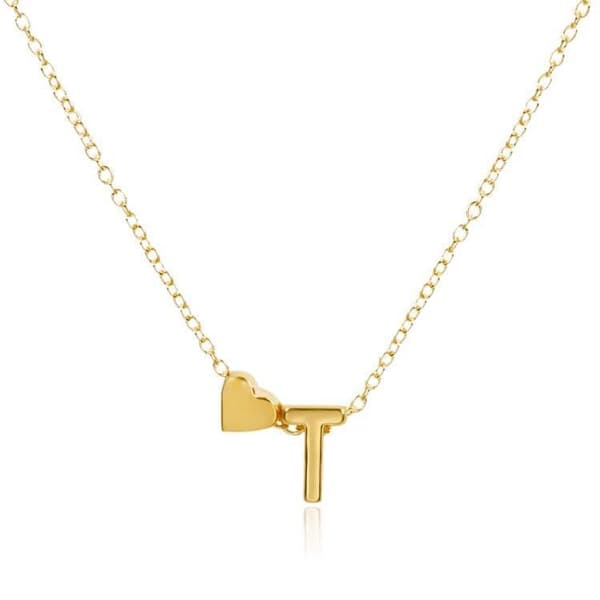 Guldpläterat halsband kedja med hjärta och bokstav