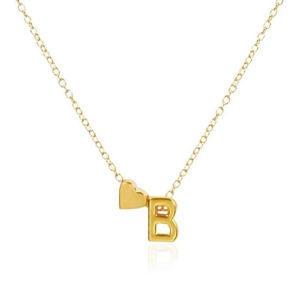 Guldpläterat halsband kedja med hjärta och bokstav
