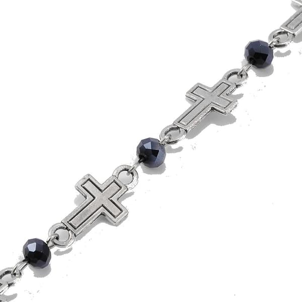 svart kristall rondell kors halsband långt