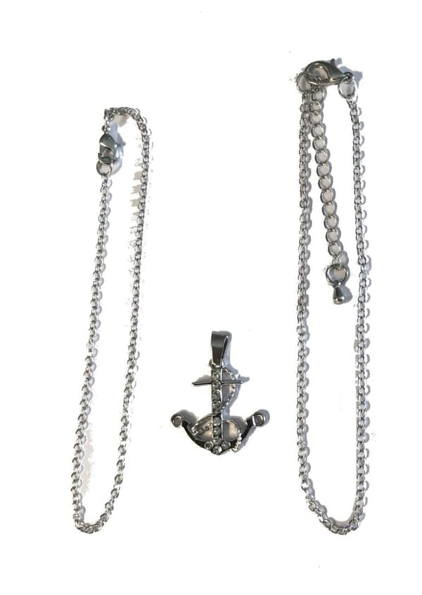 armband fotlänk hänge ankare strass 1 set