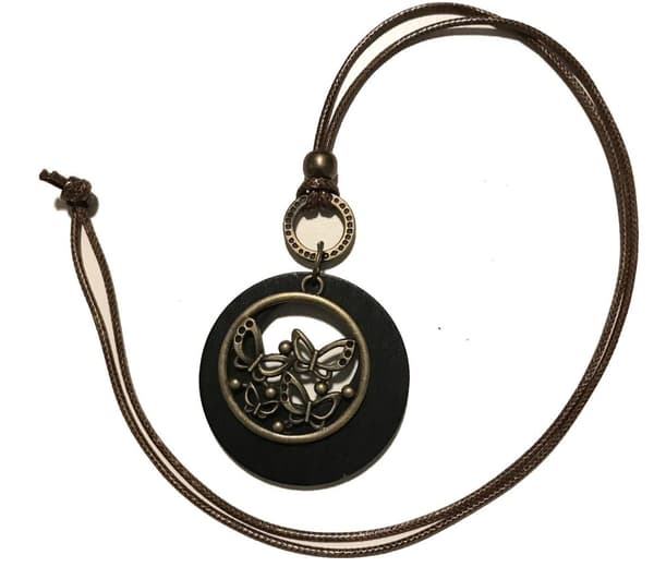 fjärils hänge halsband snöre brun tråd