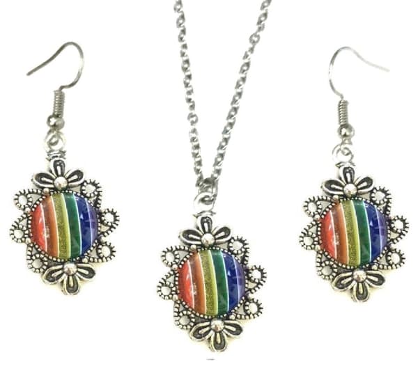 Necklace/Earrings - Glitter - Druzy - Victorian - Green