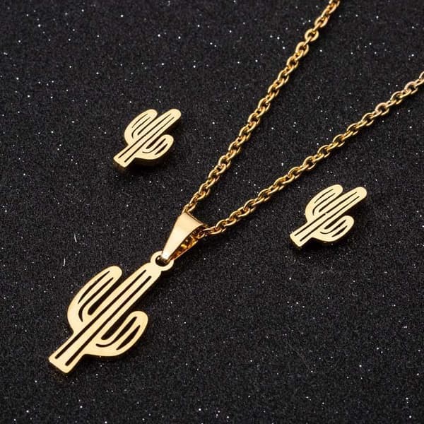 Trendy sæt armbånd halskæde kaktus 14 k guld forgyldt sølv