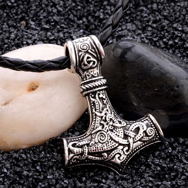 Viking halskæde Tors Hammer Mjolnir Kunstlæder Sølv