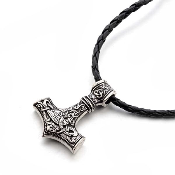 Viking halskæde Tors Hammer Mjolnir Kunstlæder Sølv