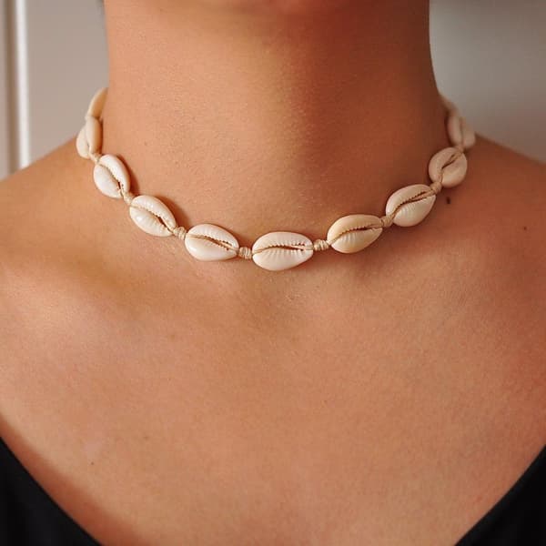 Choker-halskjede med Skjell - Hvit