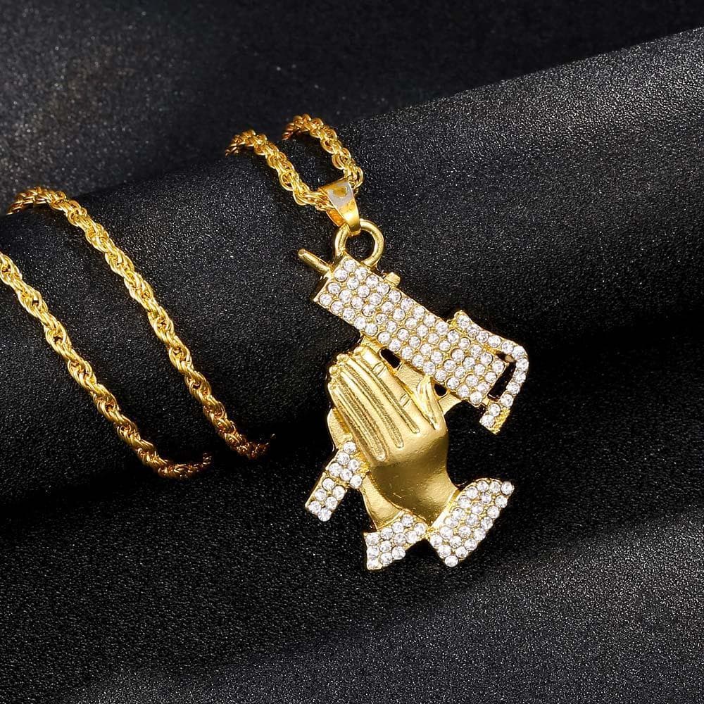 Hiphop kedja halsband med händer som ber med vapen