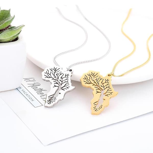 Halskæde kort over Afrika og Tree of life guld sølv