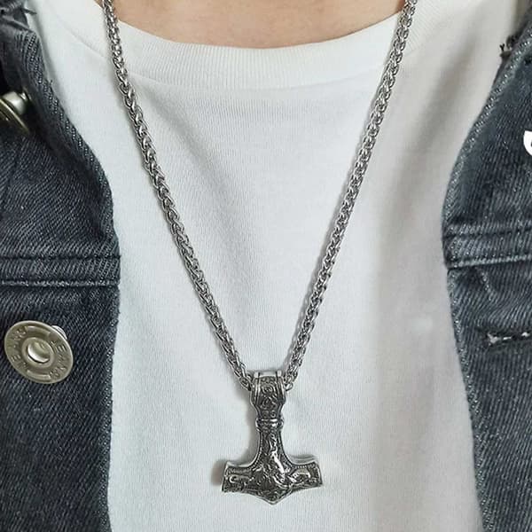 Viking kaulakoru tors Hammer Mjolnir -ketju hopea