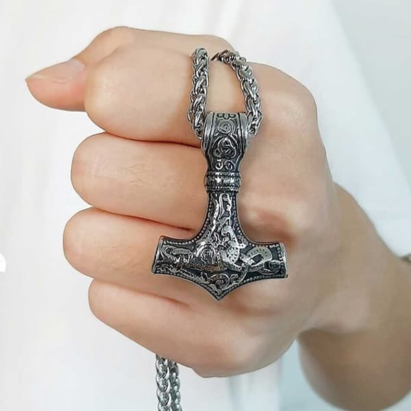 Viking kaulakoru tors Hammer Mjolnir -ketju hopea