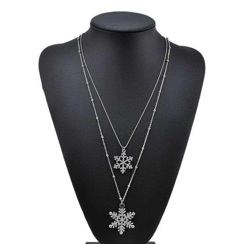 Silver Halsband till Jul / Christmas -Snöflingor med Rhinestones