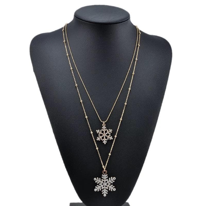 Guld Halsband till Jul / Christmas -Snöflingor med Rhinestones