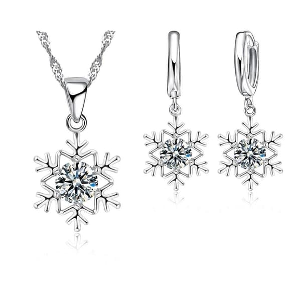 Silver Smyckesset till Jul - Halsband & Örhängen -Snöflinga & CZ