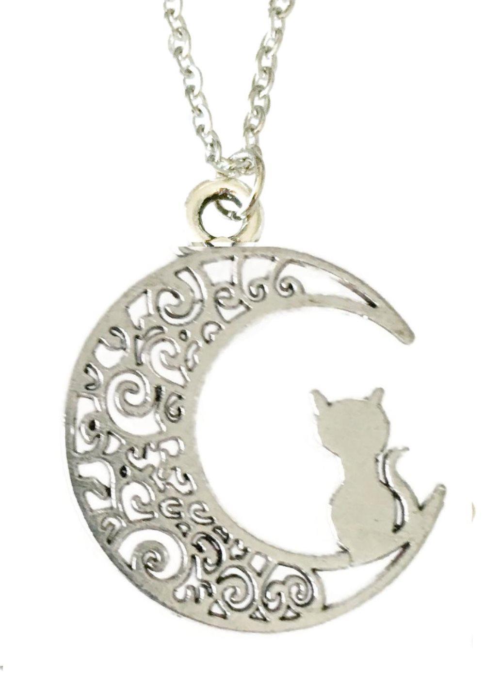 Halsband Katt Måne Wicca Crescent Moon Pagan