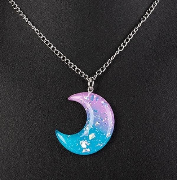 Necklace - Moon - Glitter - Acrylic - Pink/Blue