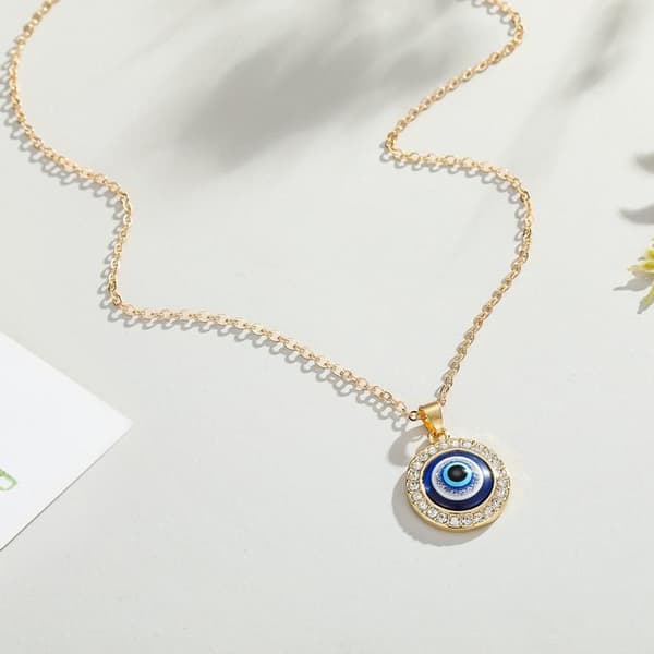Onda ögat - halsband med strass, silver och guld beskydda nazar