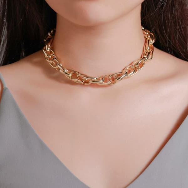 Kultapäällystetty kaulakoru paksu ketju choker kulta hopea nainen Gold