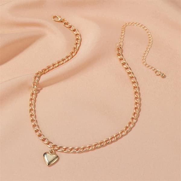 Guldpläterat halsband kedja choker i guld hjärta berlock