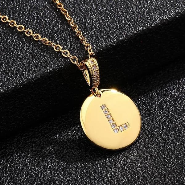 Round letter amulets in gold and zircon gold-plated necklaces L