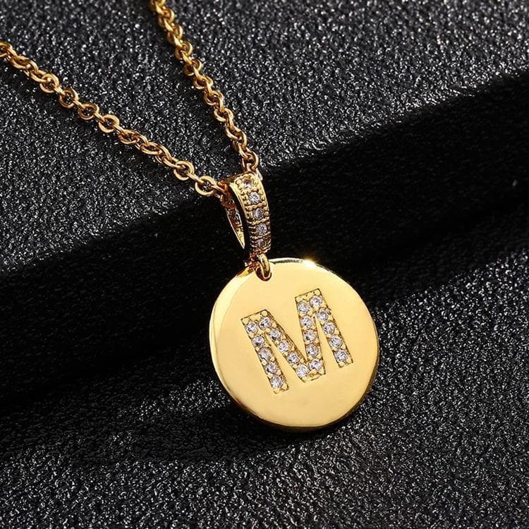 Runda bokstavsamuletter i guld och zirkon guldpläterade halsband