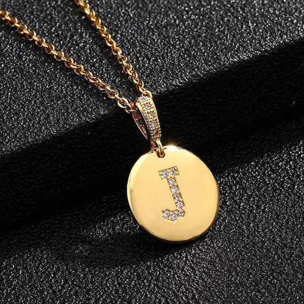 Runda bokstavsamuletter i guld och zirkon guldpläterade halsband J