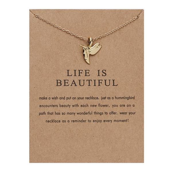 Life is beautiful -halsband med fågel 18K guldpläterad gåva kolibri julklapp