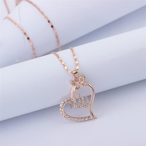 18k gold plated chain Allah muslim with zircon diamond heart