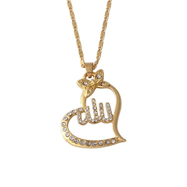 18k gold plated chain Allah muslim with zircon diamond heart