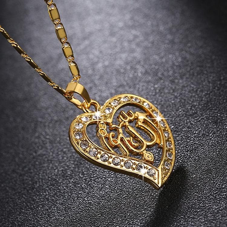 18k guldpläterad hängsmycke smycke hjärta guld zirkon islam allah