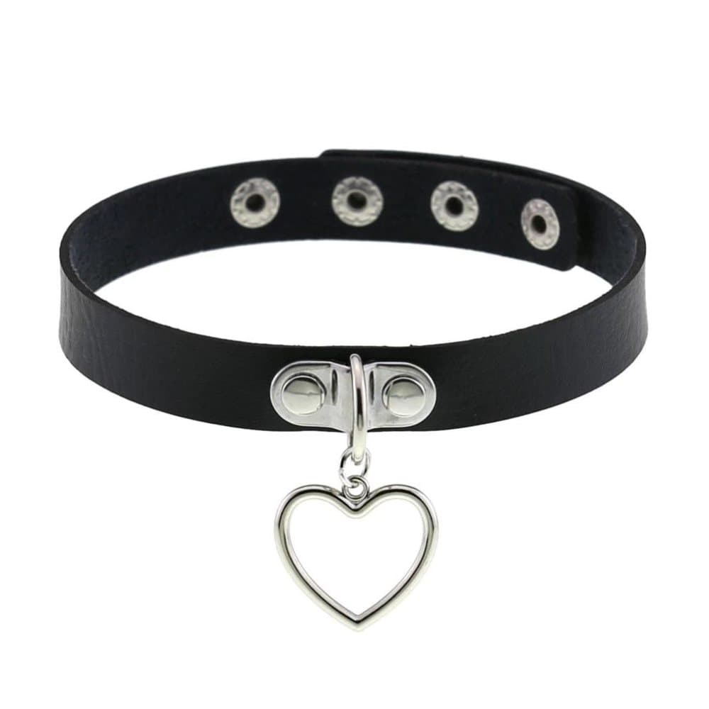 Choker HJÄRTA Svart Halsband PU-läder HeartGoth Rock Kawaii