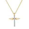 Miniatyrbilde 1 av 3: Cross with angel wings in gold with gold plating and zircon