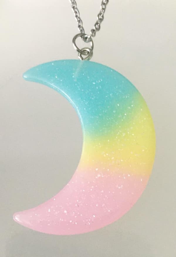 Necklace - Crescent Moon  - Acrylic - Pink/Blue/Yellow