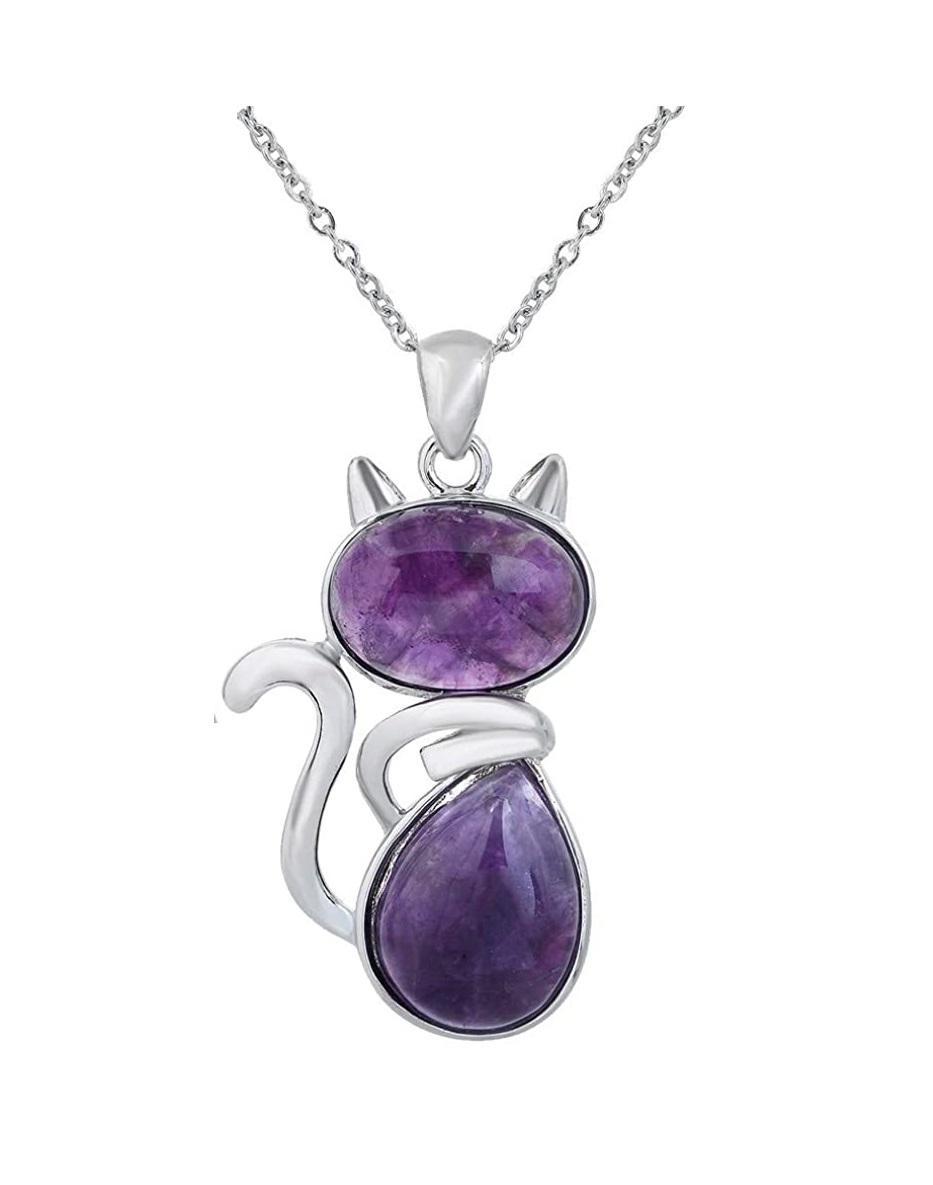 Halsband KATT Ametist Healing Wicca Pagan Rostfri kedja