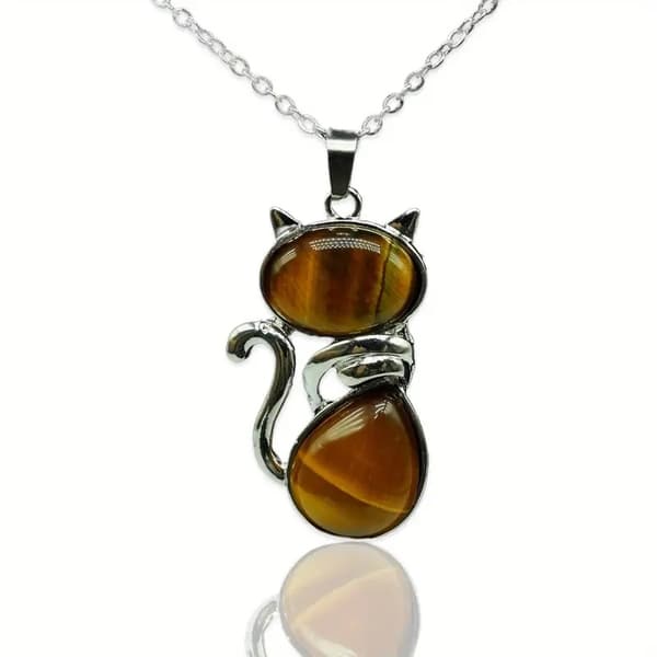 Halsband KATT Tigeröga Healing Wicca Pagan Rostfri kedja