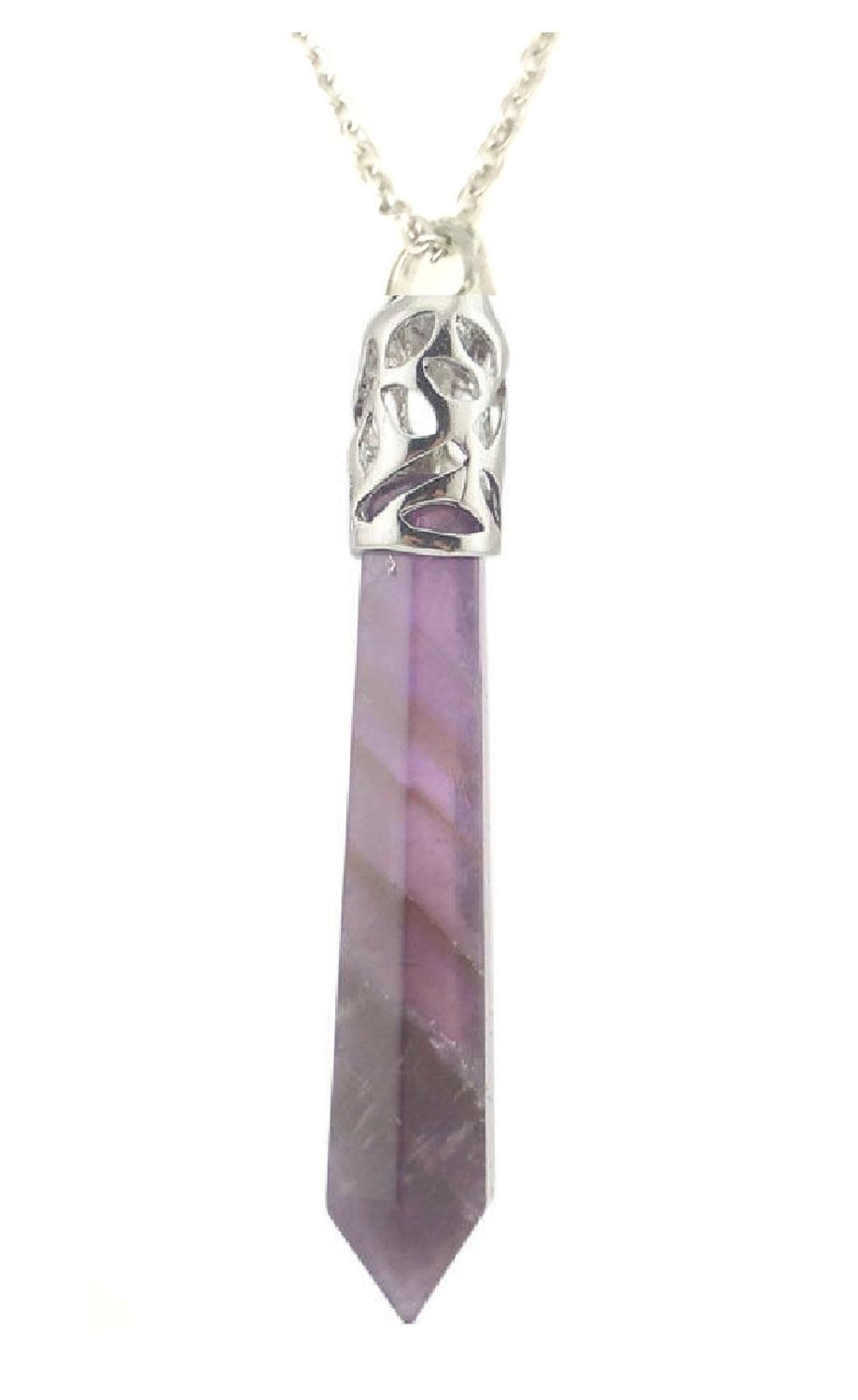 Halsband Ametist XL Healing Wicca Rostfri Kedja Pagan New Age