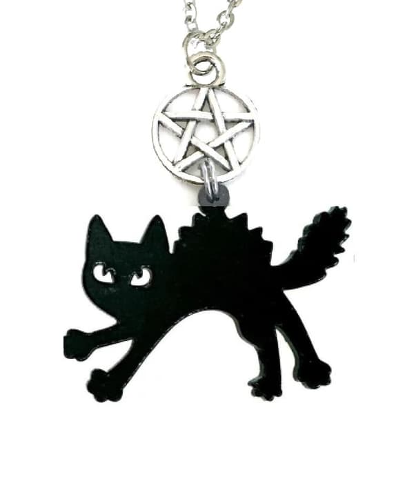 Necklace - Cat - Black - Angry - Pentagram - Acrylic