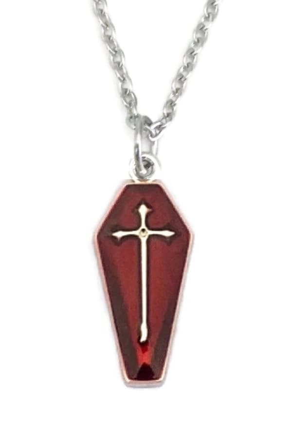 Halsband Kista Coffin Röd Halloween Kors Cross Rostfri kedja