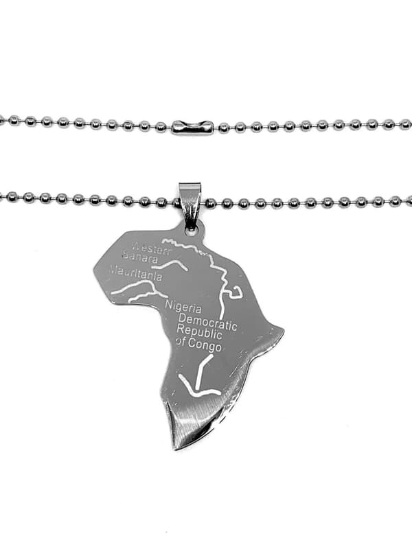 Halsband med Afrika karta i stål som håller färgen livet ut