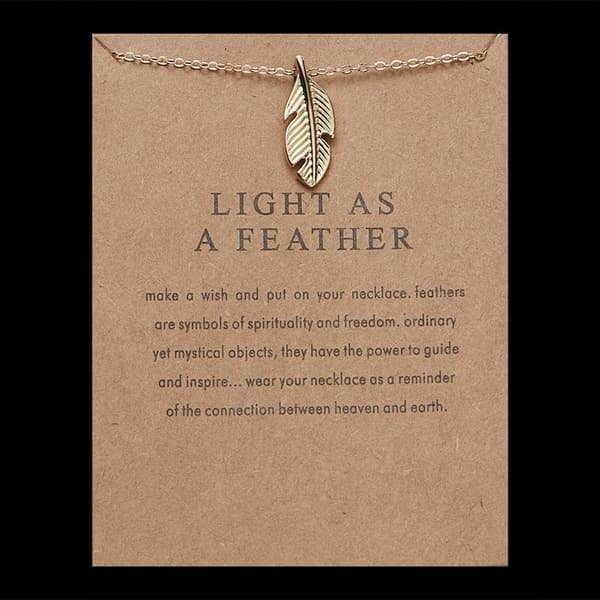 Light as a feather - necklace with message gold plated