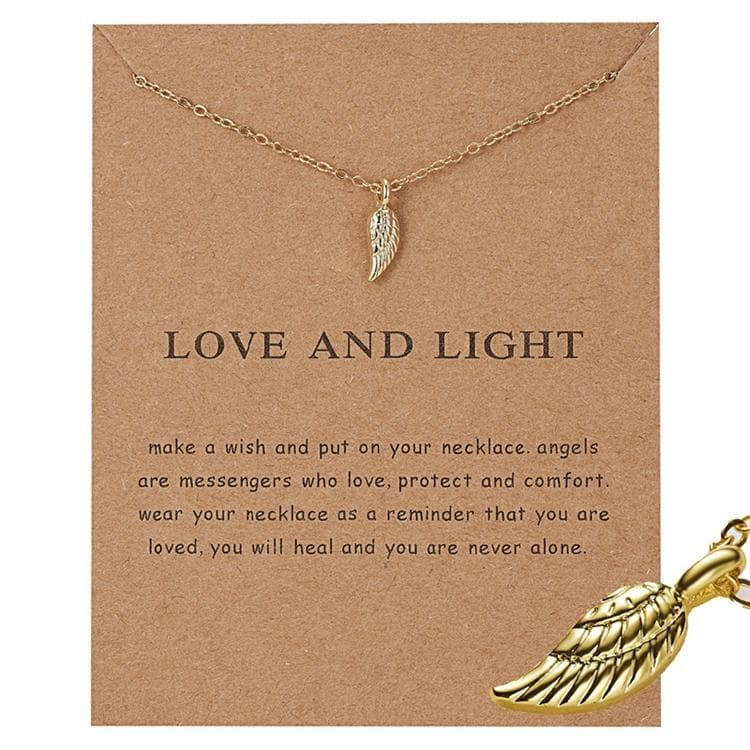 Love and light - halsband med budskap guldpläterat änglavinge julklapp
