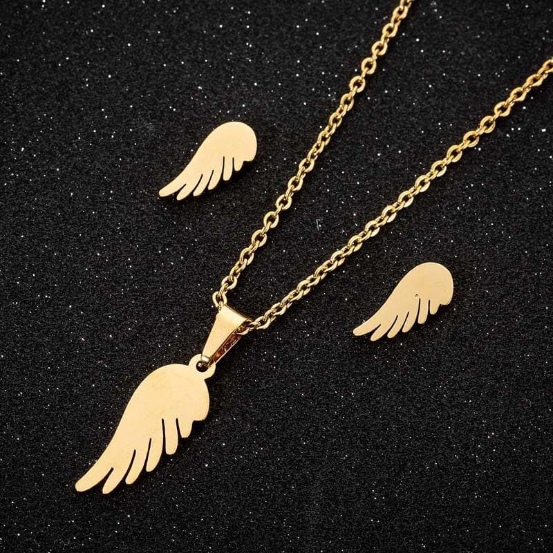 Trendigt set örhänge halsband änglavinge 14k guldpläterade guld
