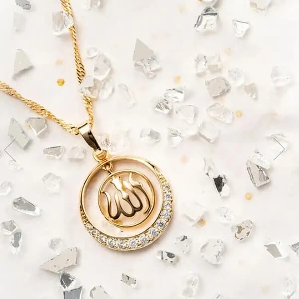 18 karat guldpläterad kedja Allah muslim med zirkon diamant