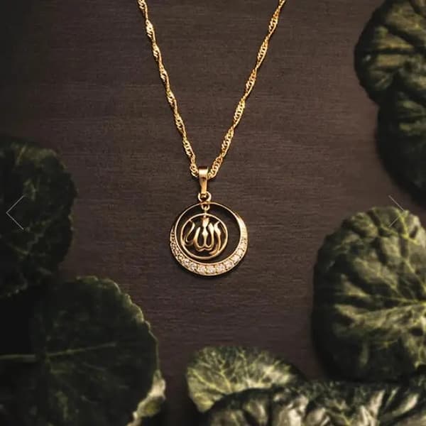 18 karat guldpläterad kedja Allah muslim med zirkon diamant