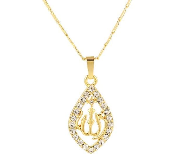 18k guldpläterad kedja Allah muslim med kristall diamant islam Gold