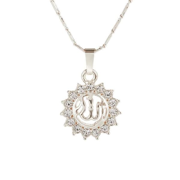 18k guldpläterad kedja Allah muslim med kristall diamant sol SIlver