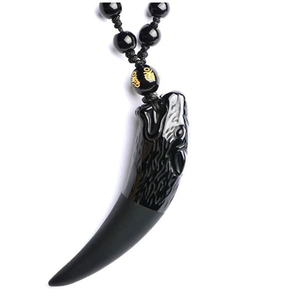 Stilren Obsidian Vargtand Charm Halsband