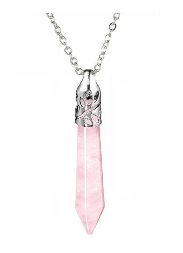 Halsband Rosenkvarts XL Healing Rostfri Kedja Pagan New Age